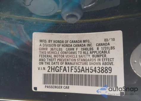 2010 Honda Civic Lx from USA, damaged, VIN 2HGFA1F55AH543889